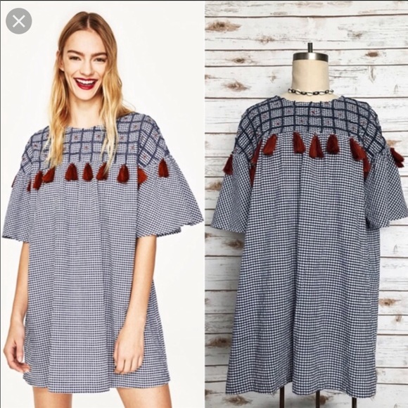 zara blue gingham dress